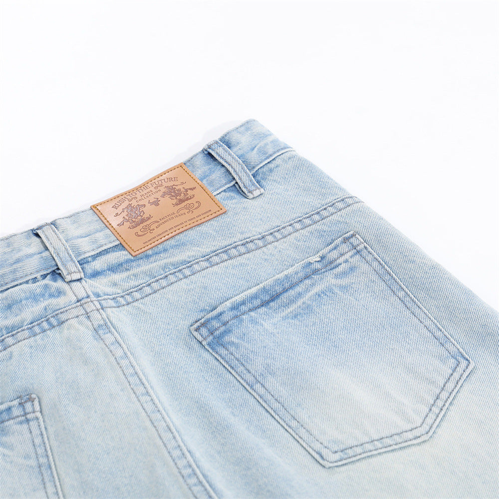 Washed Denim Bell Bottoms For Men — Full Length Mid Waist, Zipper Fly