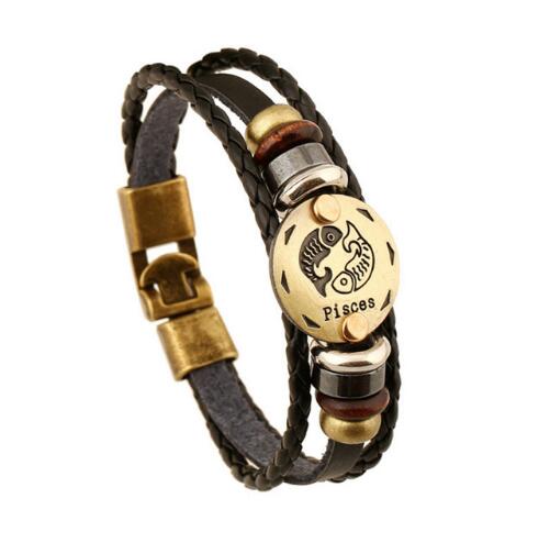 Bronze Alloy Buckles Zodiac Signs Bracelet