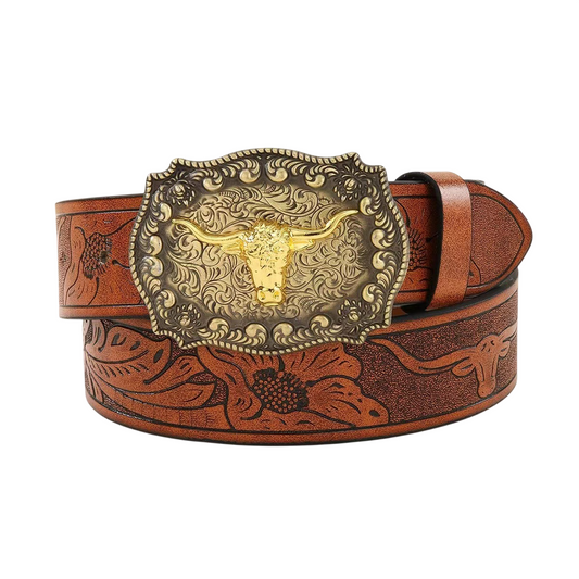 Western Cowboy Belt with Bull Head Big Board Buckle