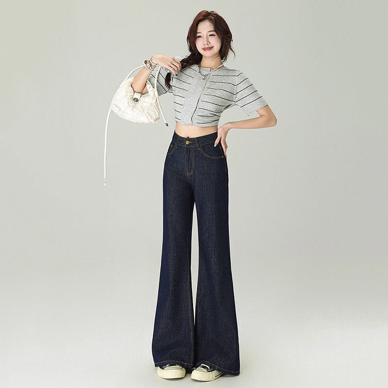 Women's Deep Blue Flared Jeans - Loose and Slimming Pants