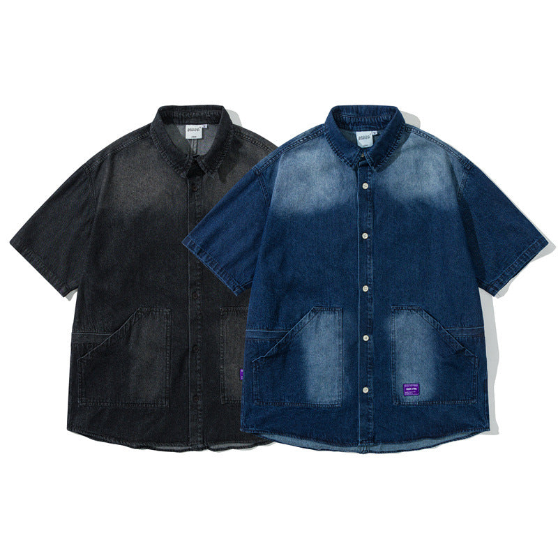 Casual Short Sleeve Denim Shirt for Men
