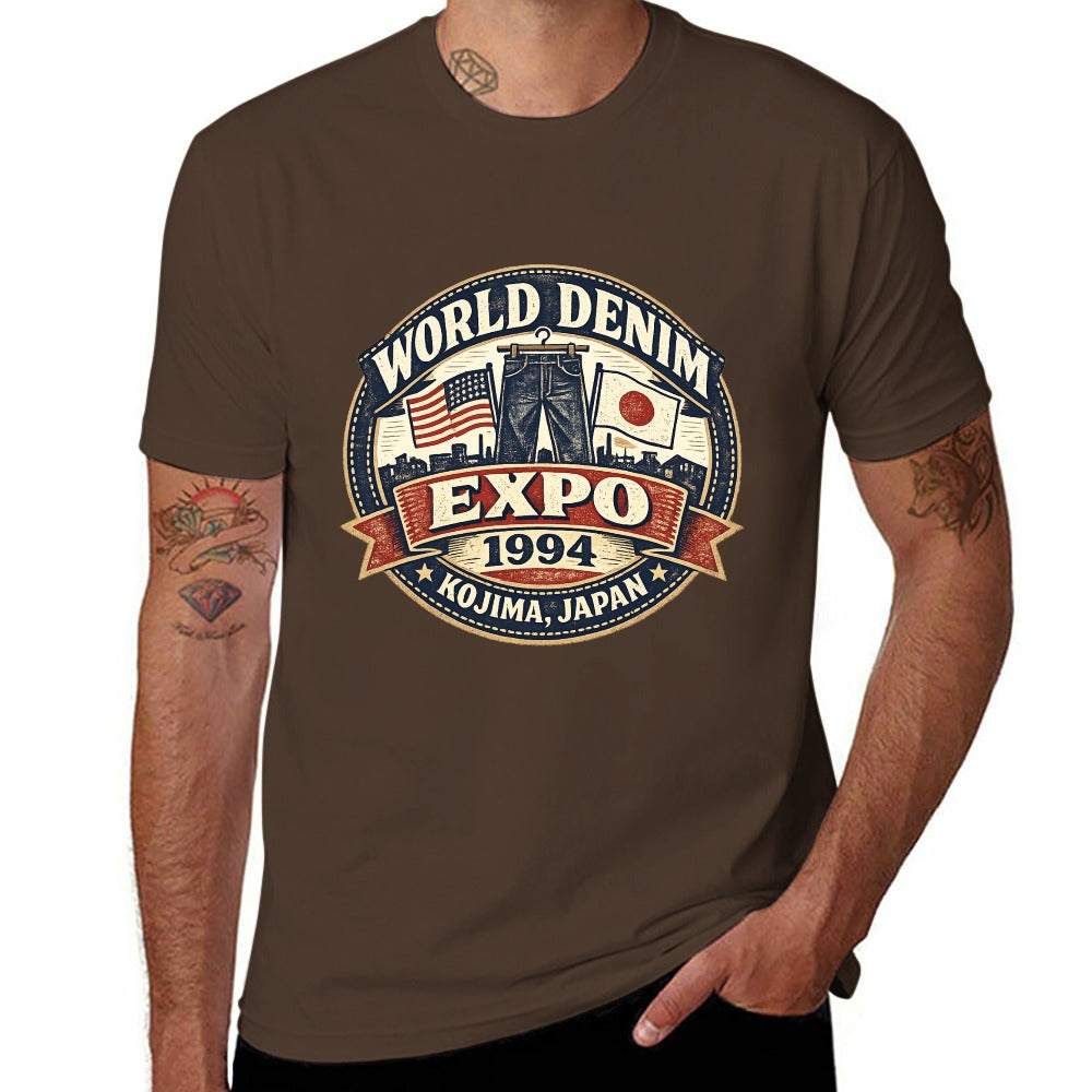 World Denim Expo 1994 Short Sleeve Cotton T Shirt - Brown