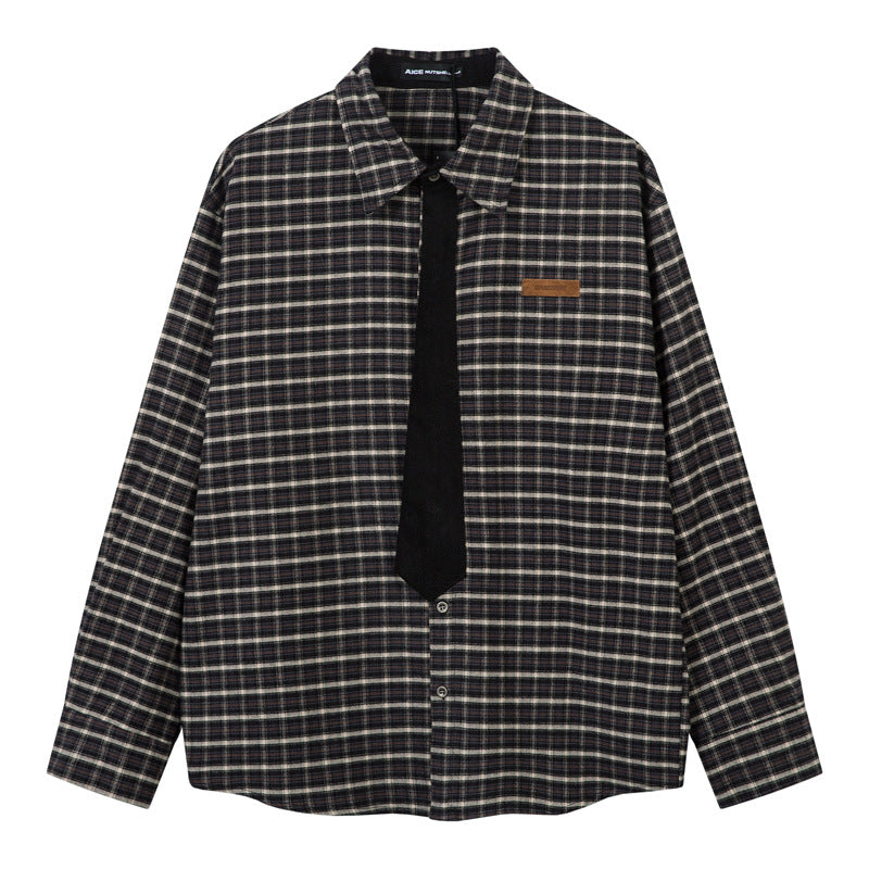 Plaid Casual College Style Color Block Design Long Sleeve Shirt for Men - Vintage All-Match Couple Jacket
