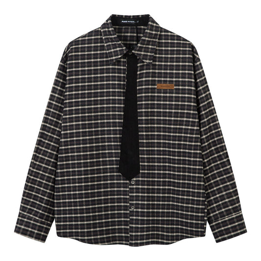 Plaid Casual College Style Color Block Design Long Sleeve Shirt for Men - Vintage All-Match Couple Jacket