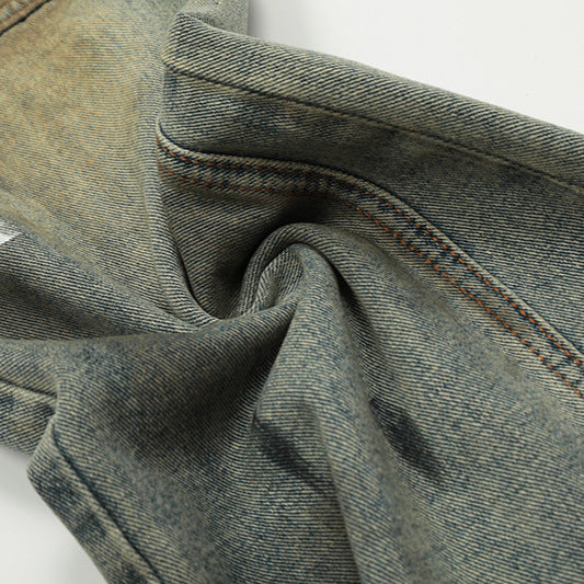 Mud Dyed Micro Flared Spliced Jeans - Distressed Denim with Unique Style