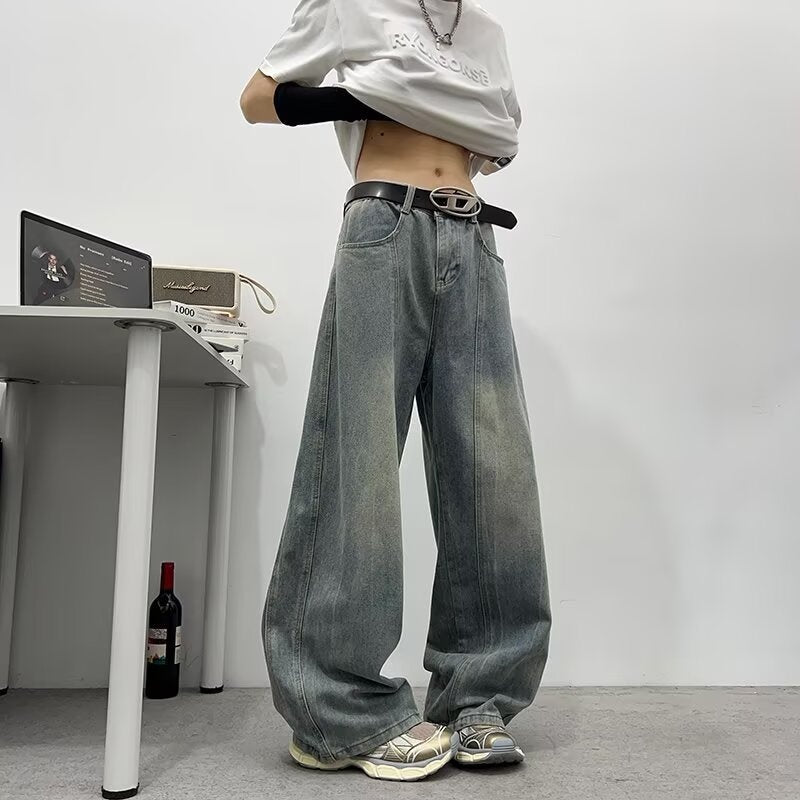 Men's Loose Summer High Street Straight Leg Floor Length Pants