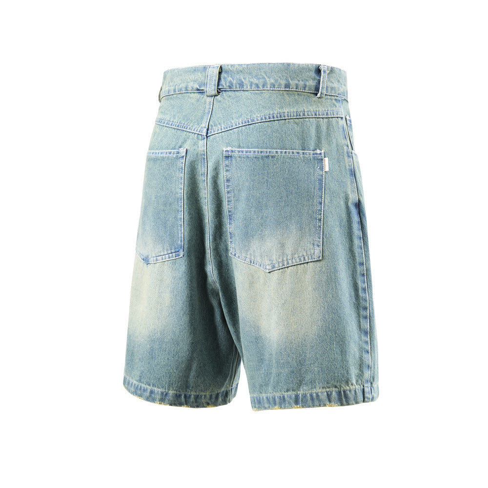 Washed Denim Shorts For Men — Loose Fit Punk Style Casual Blue