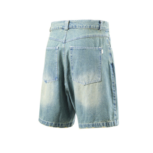 Washed Denim Shorts For Men — Loose Fit Punk Style Casual Blue