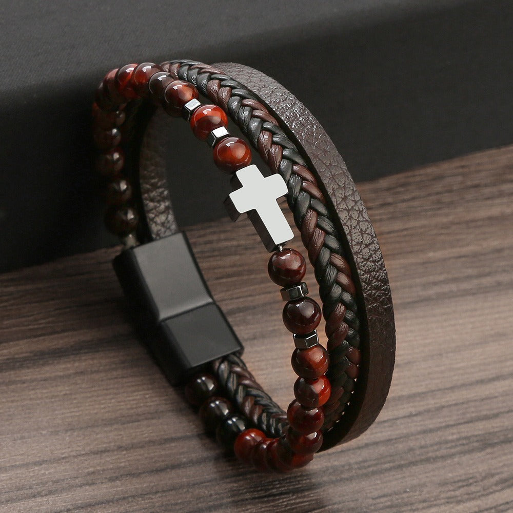 Natural Stone Stainless Steel Bracelet - Cross Bracelet Jewelry