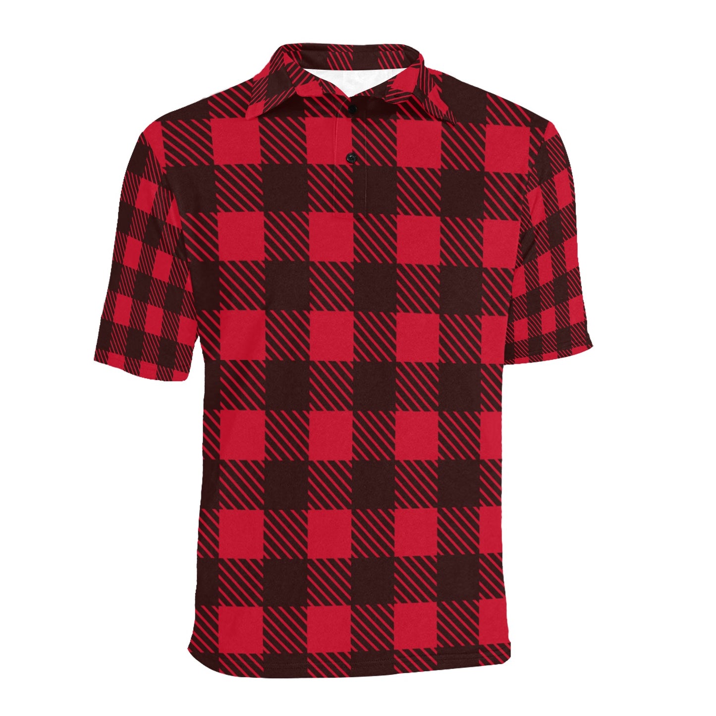 Red Black Lumberjack Checkered Men's All Over Print Polo Shirt