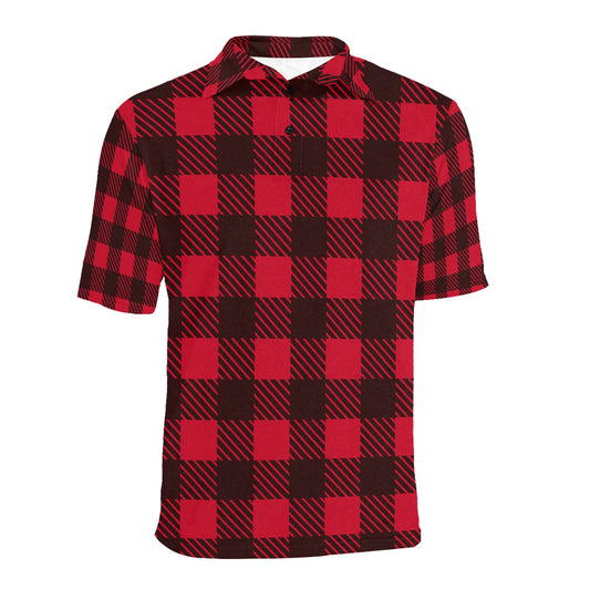 Red Black Lumberjack Checkered Men's All Over Print Polo Shirt