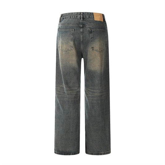 Men's Casual Faded Denim Long Pants - Retro Straight Leg Trousers