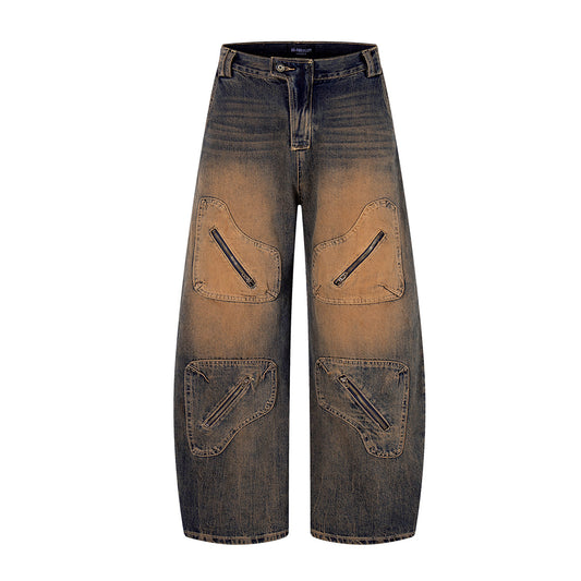 Rust Washed Denim Workwear Wide Leg Pants