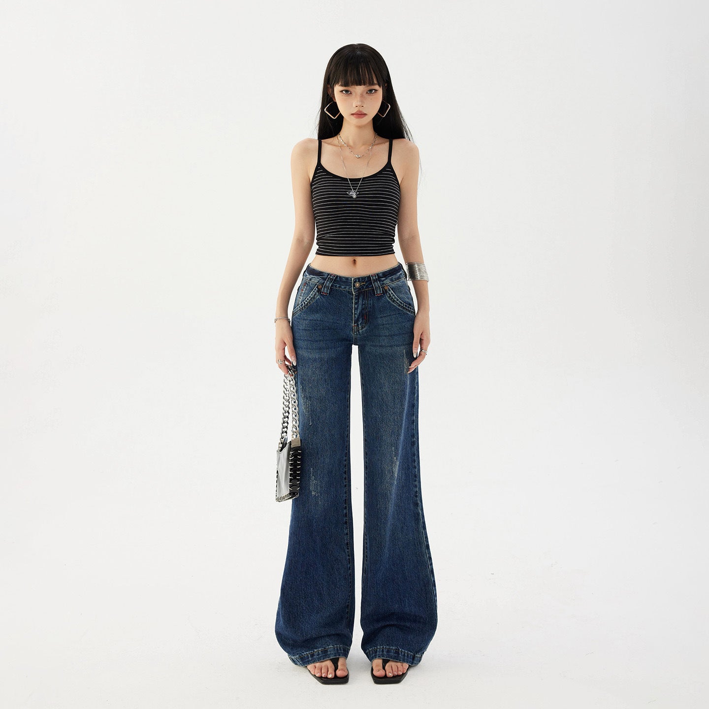 Women's Flared Jeans - Low Waist Slim Non-Clinging Trumpet Floor-Length Pants