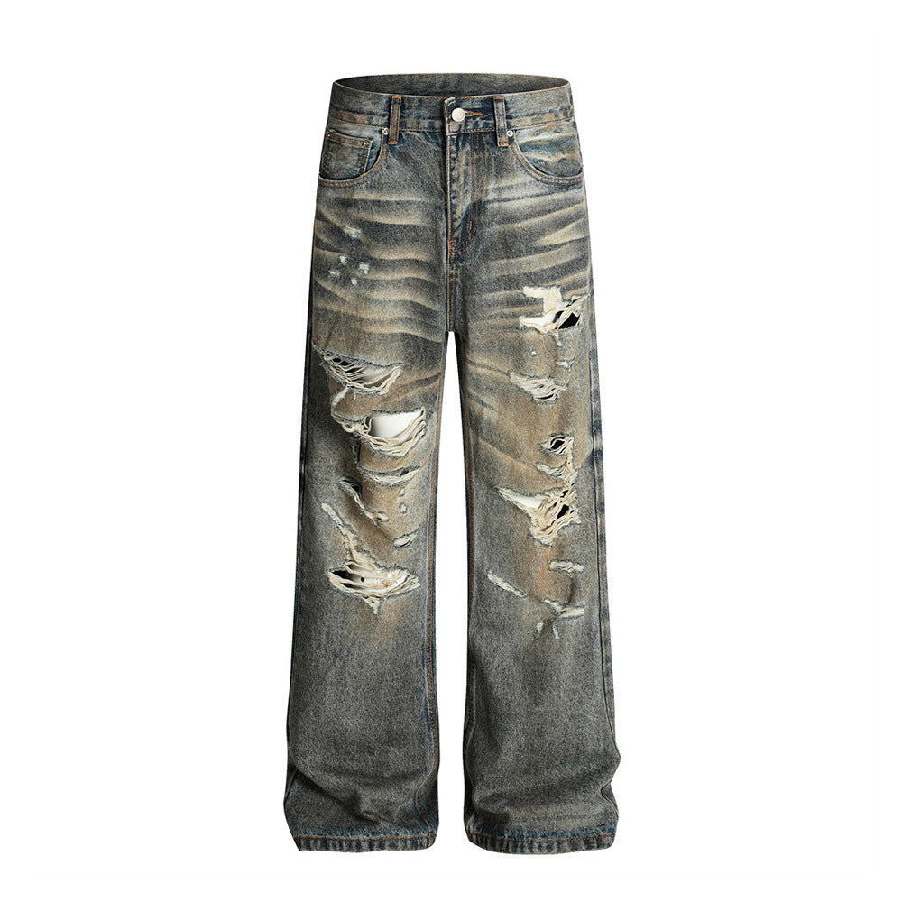 Men's Distressed Heavy-Duty Denim Pants