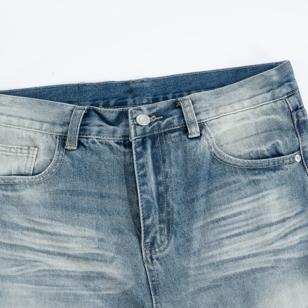 Color Blocking White Washed Denim Pants