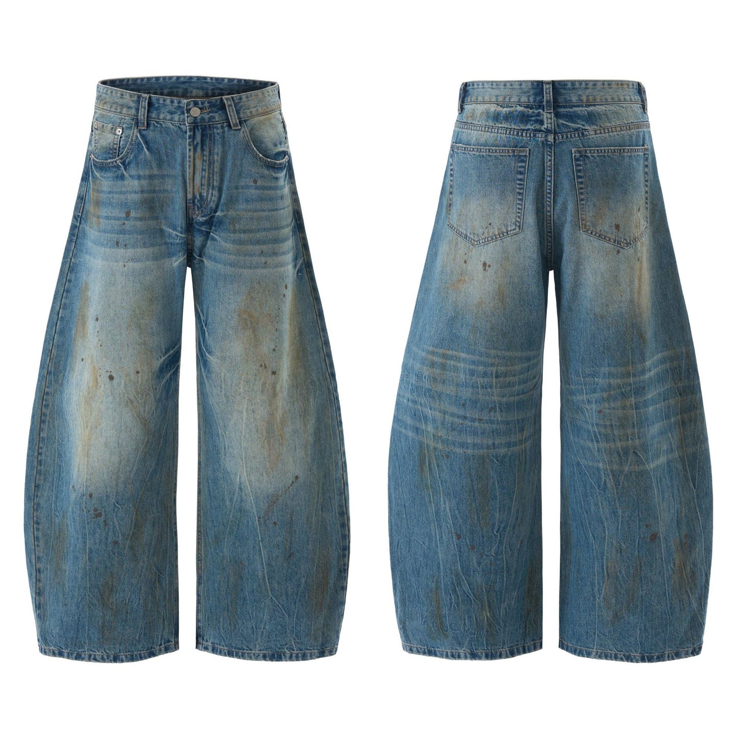 Washed Distressed Tapered Denim Long Pants