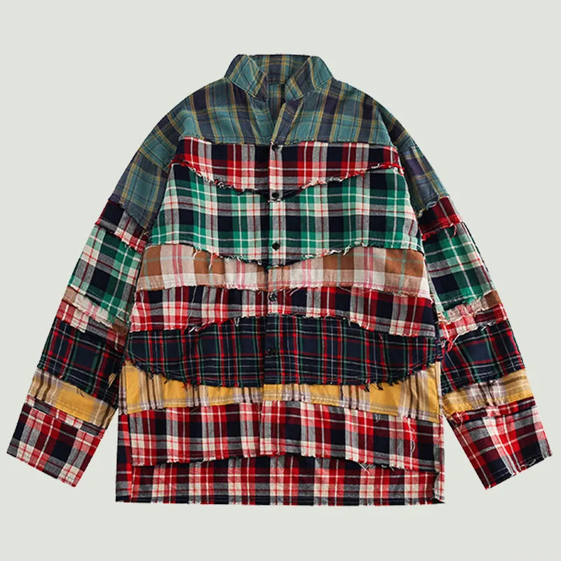 Broken Patchwork Plaid Shirts for Men