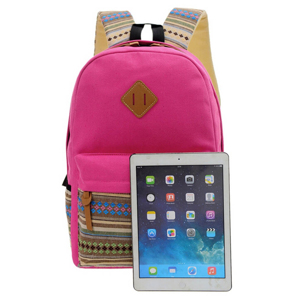 Canvas Backpack Durable School Bag With Metal Accents