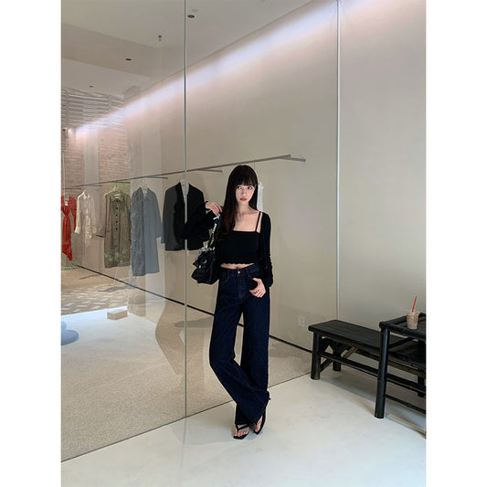 Women’s Retro Denim Color Jeans - Casual Straight Leg Pants