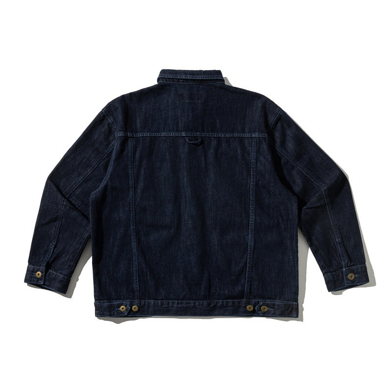 Washed Oversized Pocket Denim Jacket with Turn-down Collar