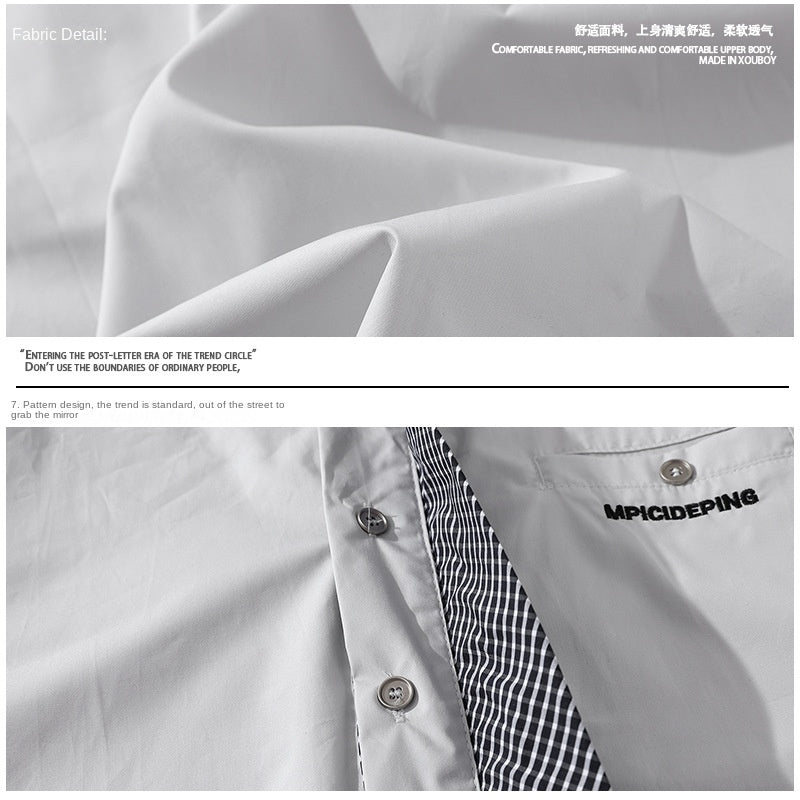 Short Sleeve Shirt for Men and Women, Loose Hong Kong Style Couple Tie Plaid Blouse