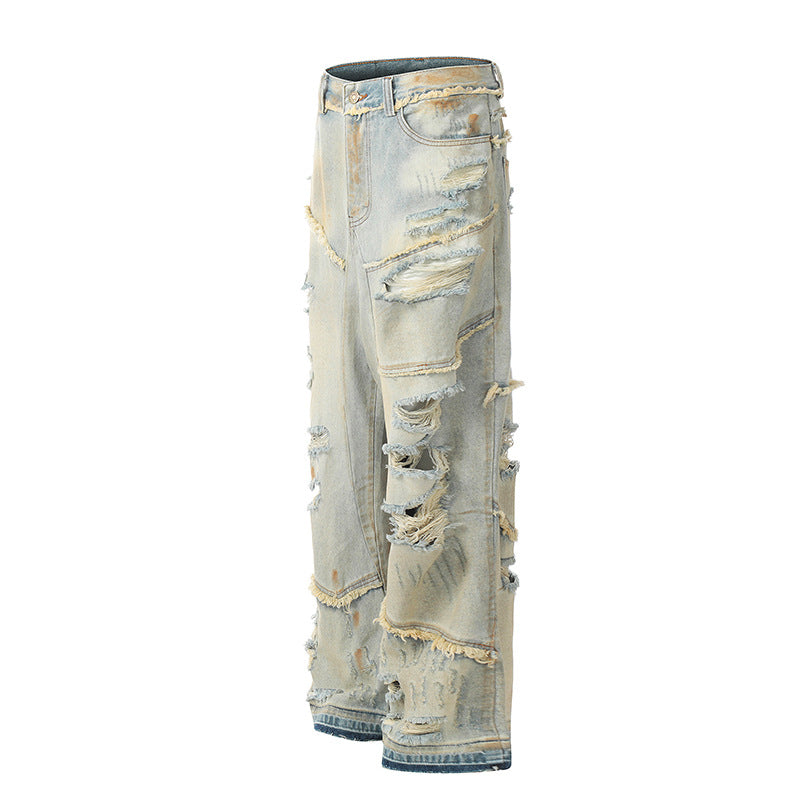 Big Destruction Cat Beard Jeans