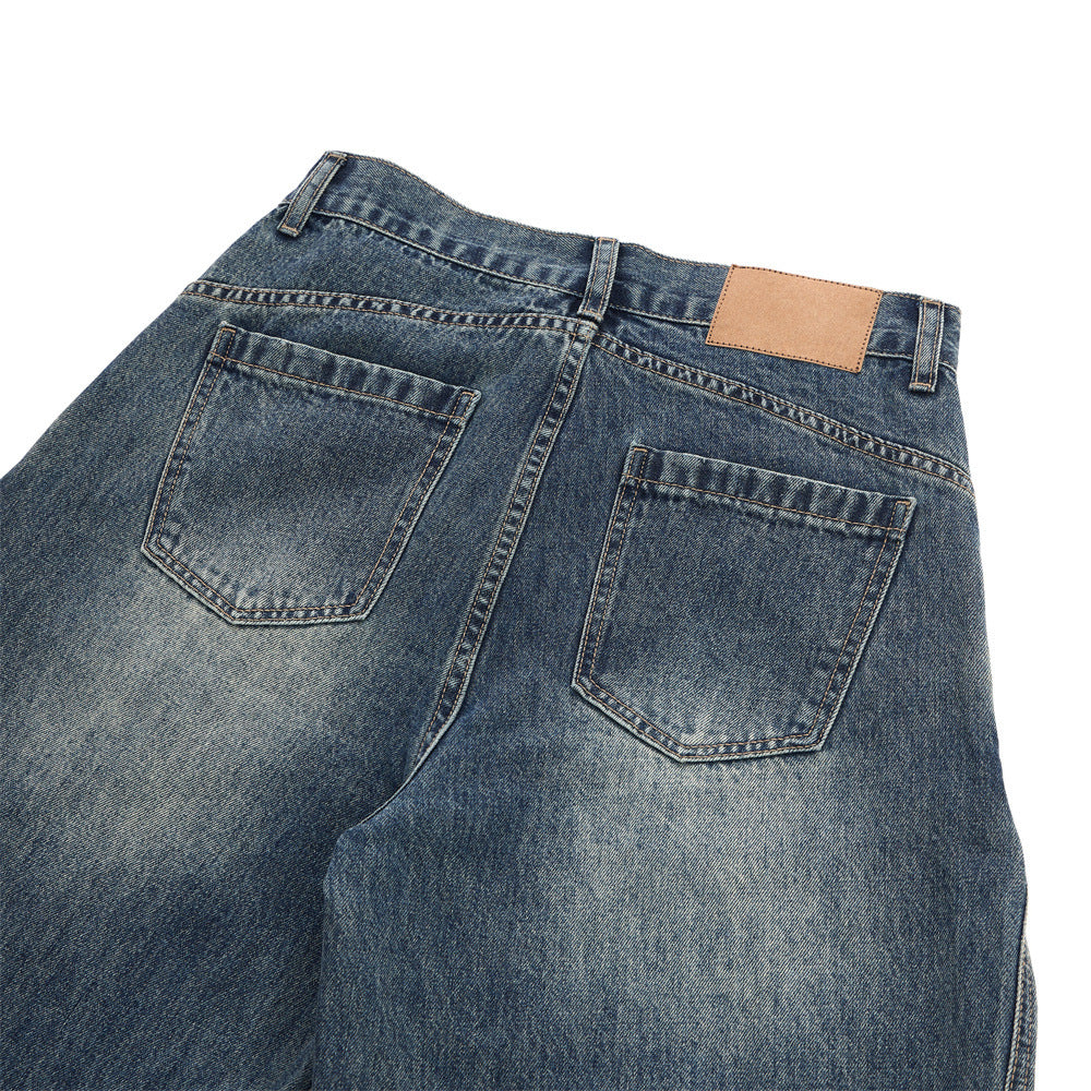 Men's Denim Jeans, Distressed White Washed Catwhisker Knife Cut, Loose Fit  Casual Pants for Men