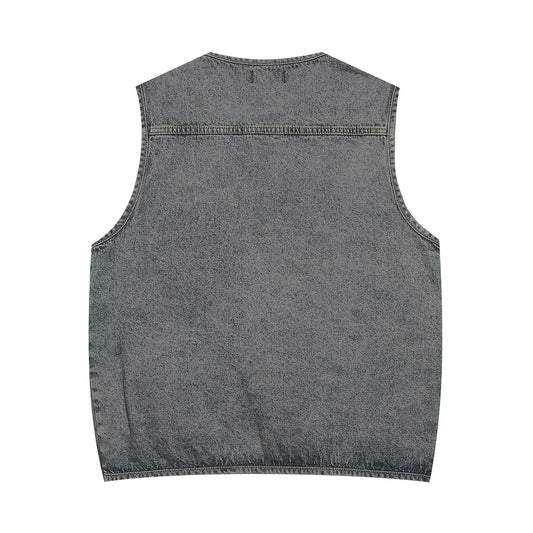 Washed Denim Work Tactical Vest with Pockets for Men