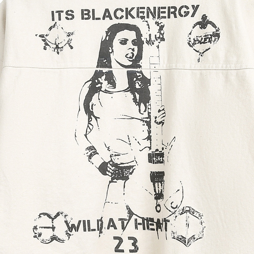 Rock Rap Figure Print Denim Jacket - Distressed Vintage Style for Men