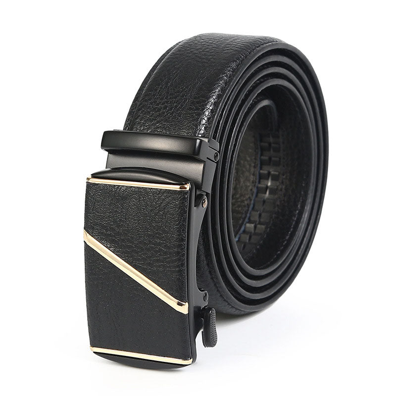 Men's Genuine Leather Belt with Automatic Buckle - Cowhide and Crocodile Pattern