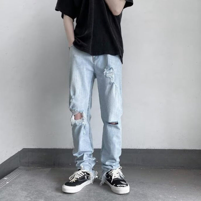 Summer Washed and Scraped Straight Beggar Pants