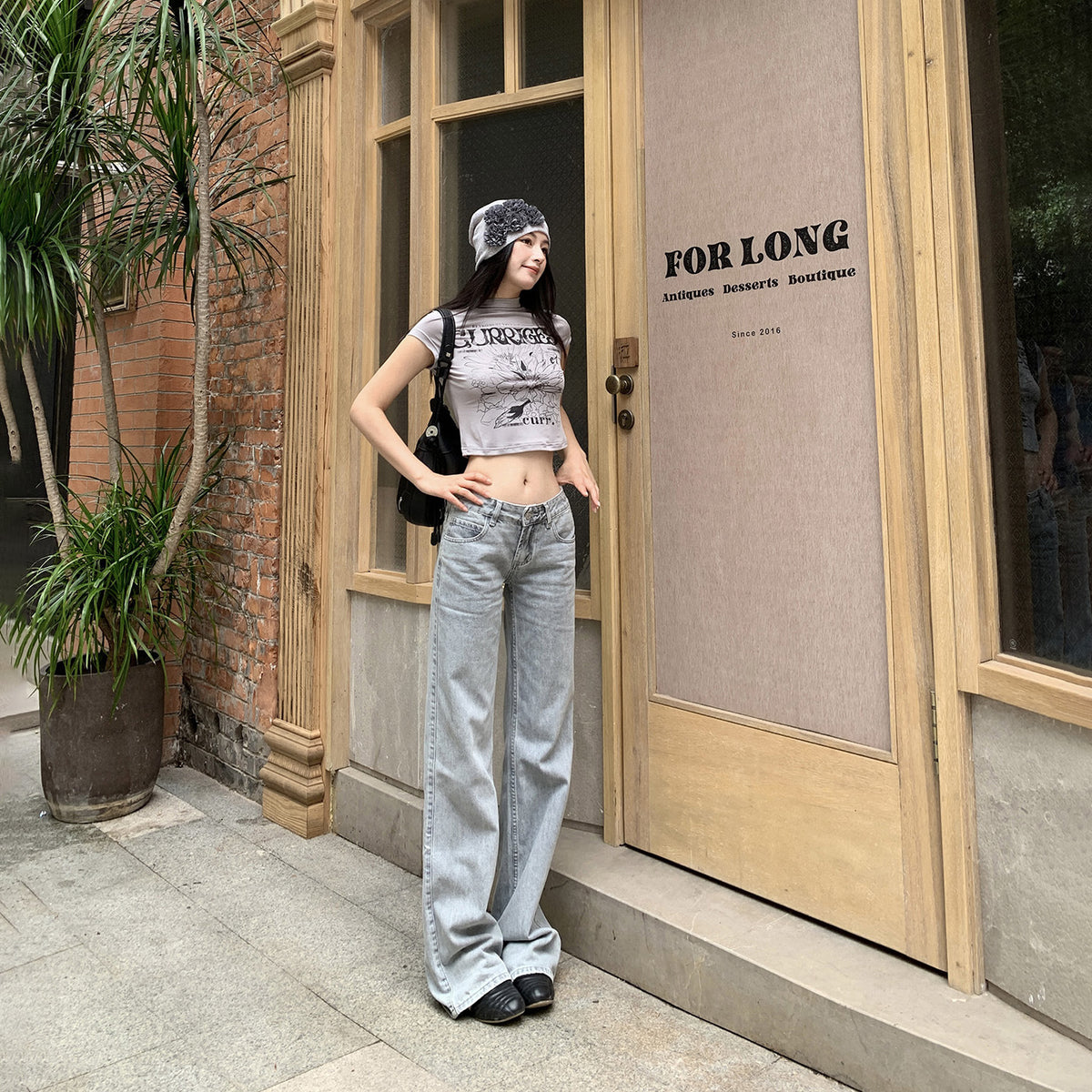 Women's Low Waist Washed Narrow Straight Cigarette Jeans