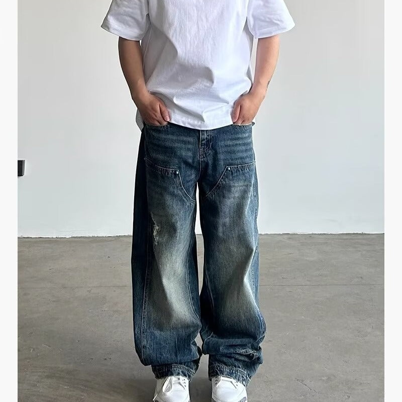 Street Retro Tailored Distressed Carpenter Denim Pants - Unisex Loose Fit