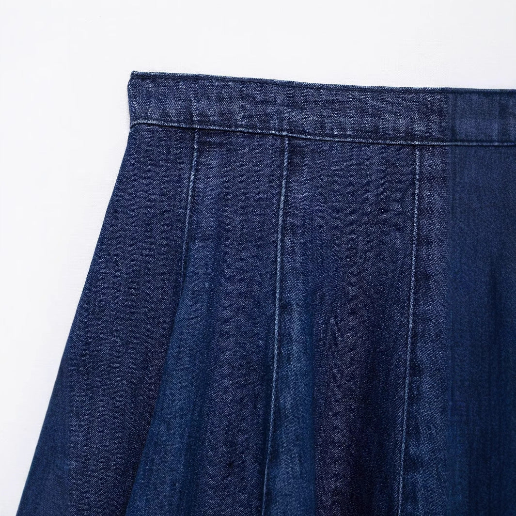 Vintage Zipper Denim Mini Puffy Skirt for Women