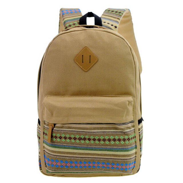 Canvas Backpack Durable School Bag With Metal Accents