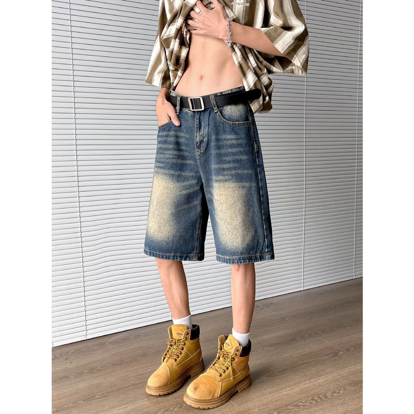 Summer Slimming Straight Cut Five Quarter Retro Mid Length Pants