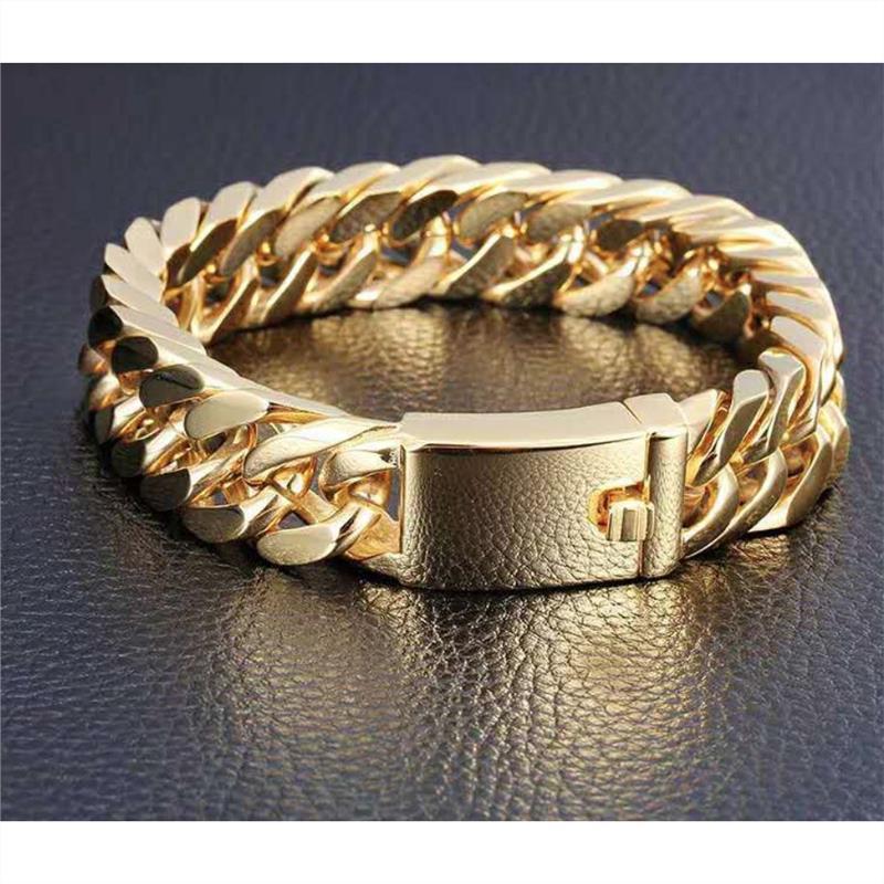 18K Gold Plated Men's Electroplated Alloy Double Buckle Bracelet