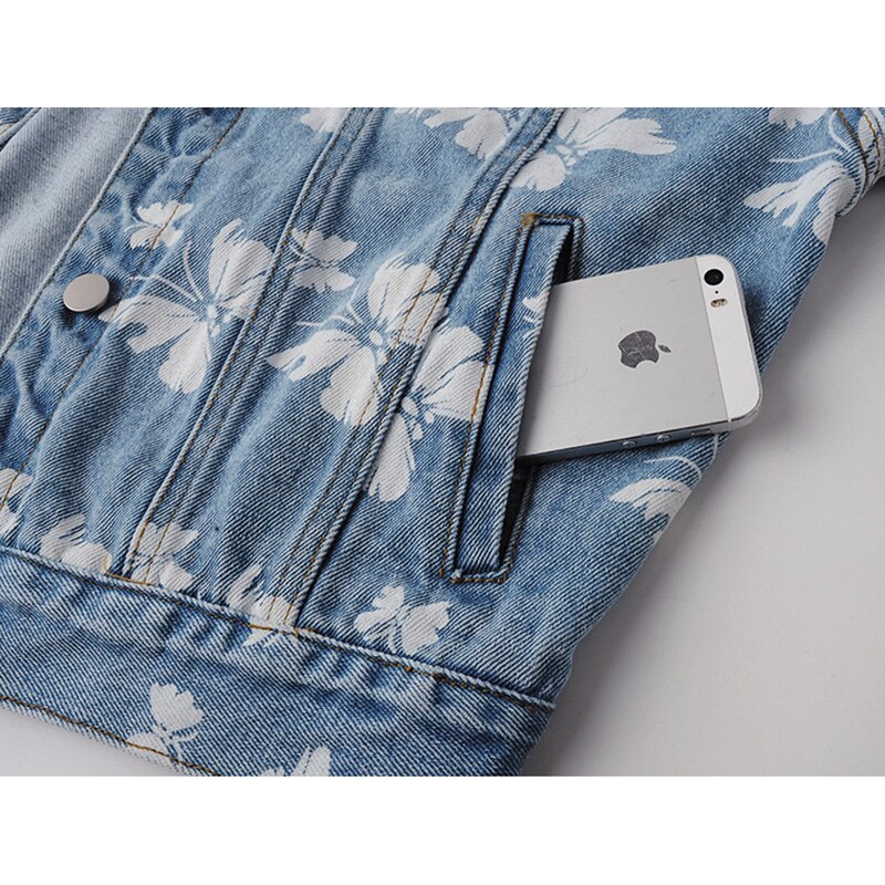 Women's Blue Butterfly Print Denim Jacket - Casual Loose-Fit Short Coat
