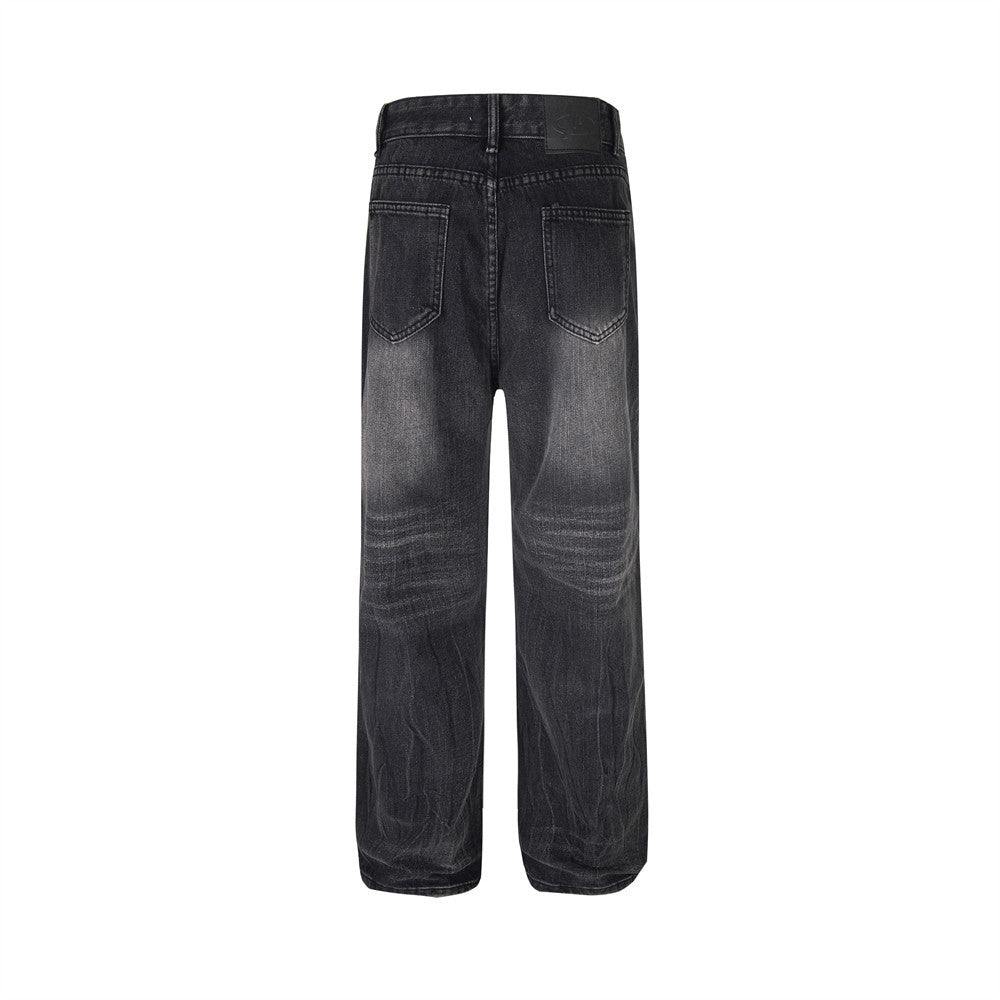 Men's Distressed Wide-Leg Denim Pants