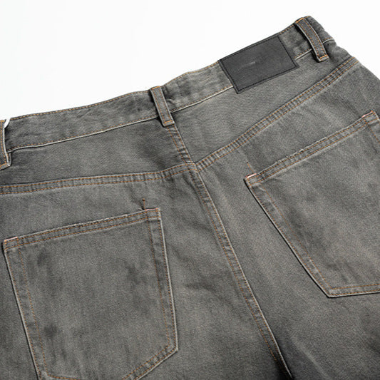 Black and Gray Straight Leg Washed Denim Jeans for Cleaning