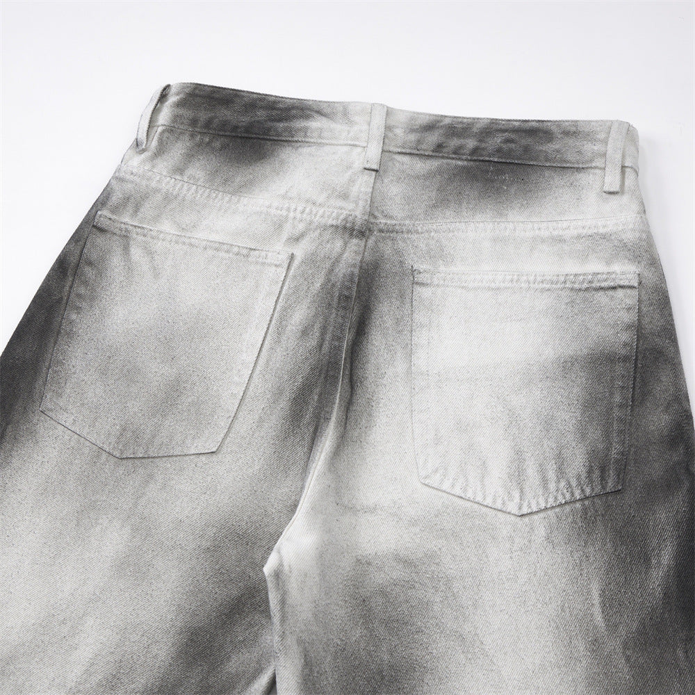 Men's Denim Jeans, Distressed Faded Catwhisker Design,  Casual Loose Fit Pants