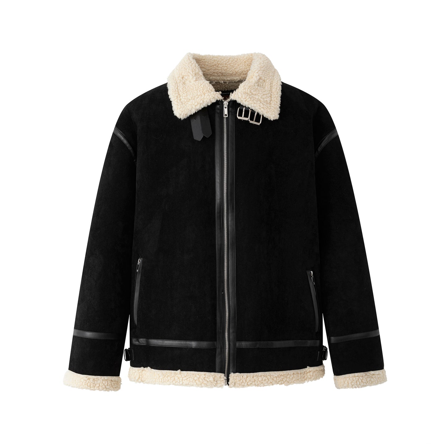 Casual Fleece Lined Cotton Coat for Men Loose Fit Warm Winter Jacket with Turn-Down Collar Velvet-like Fabric