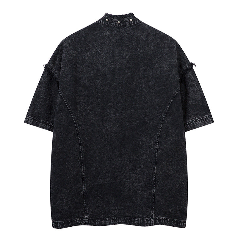 Vintage Short Sleeve Men's American Loose Fit Denim Shirt