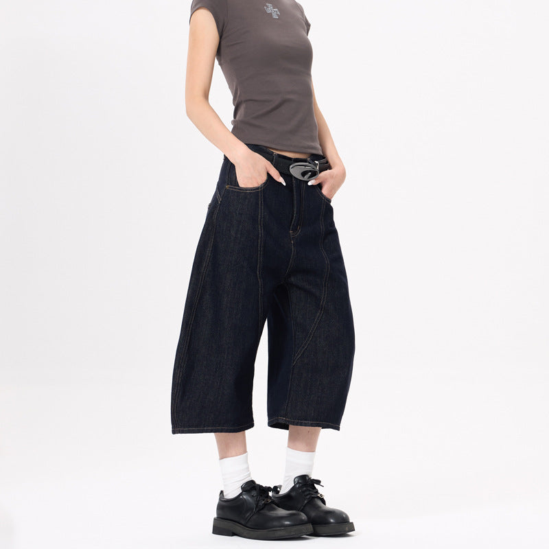 Women's High Street Denim Color Seven-Quarter Pants