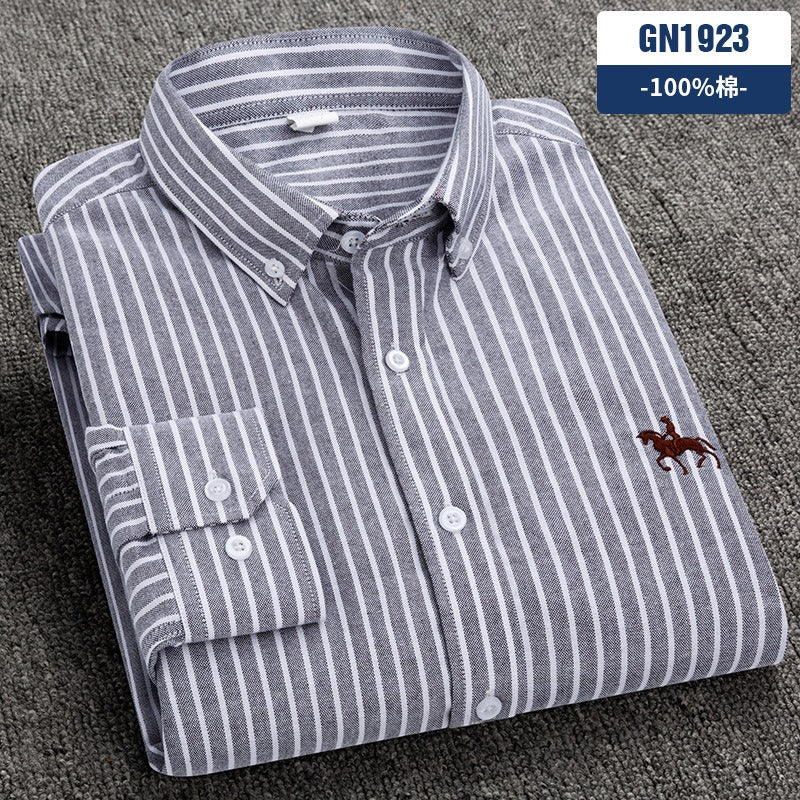 Pure Cotton Men's Long-Sleeved Oxford Shirt - Embroidered Logo