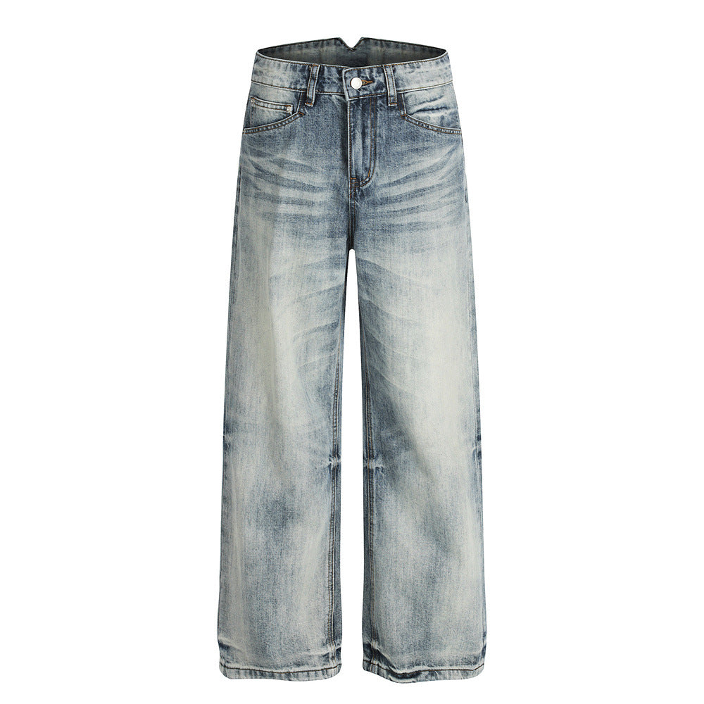 Vintage Men's Jeans, Distressed Washed Bleached Streetwear Style, Loose Fit Casual Pants