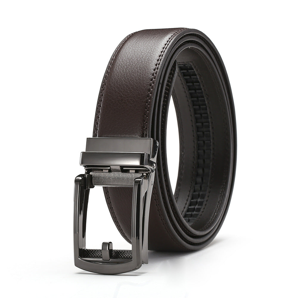 Genuine Leather Belt Men's Automatic Buckle Cowhide Belt Fake Needle Buckle Belt