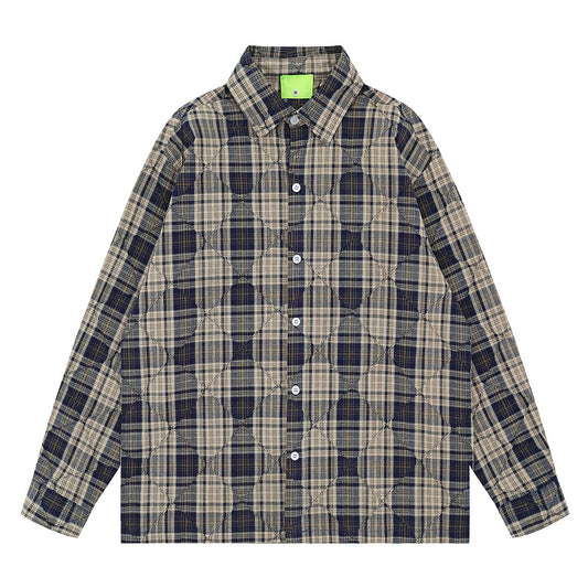 Pleated Design Wine Red Checkered Long Sleeve Shirt for Men