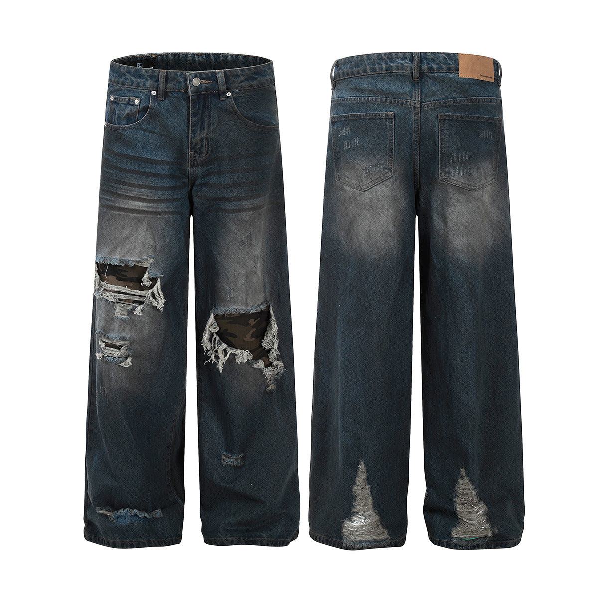 Premium Washed Ripped Denim Wide Leg Pants